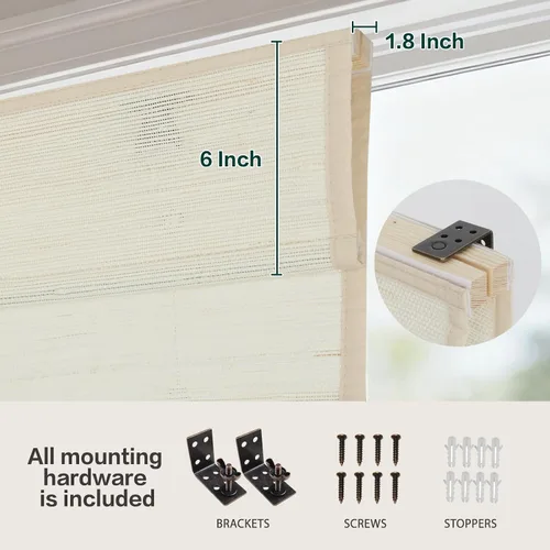 Vista 5 de Bamboo Cordless Roman Shades, Blackout Bamboo Blinds for Windows Block UV Rays, Ceiling/Inside/Outside/Door Mount, With Valance, Privacy Liner