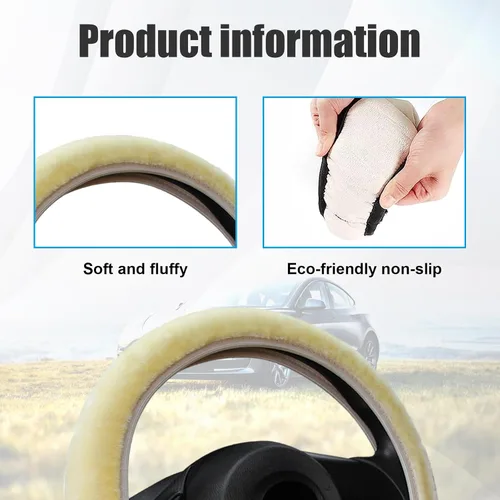 Vista 3 de Funda Esponjosa para Volante de Automóvil, Protector Universal Peludo para Volante de Auto de 15'', para Invierno Cálido, Funda Elástica