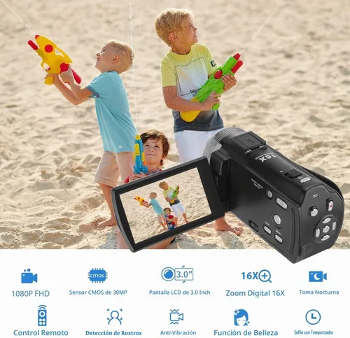 Vista 3 de Videocámara de video, Full HD 1080P 30FPS IR visión nocturna Vlogging cámara para YouTube Kids, pantalla LCD de 3.0 pulgadas, cámara digital
