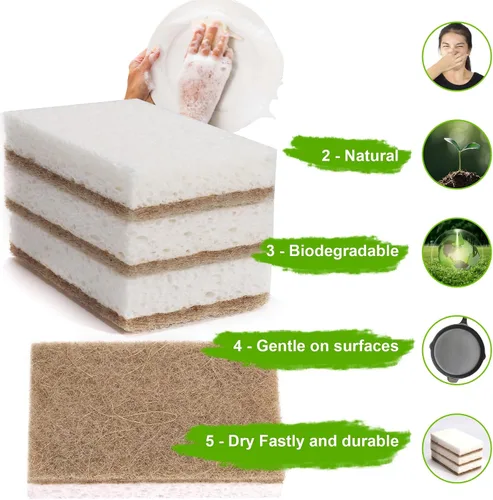 Vista 2 de Esponjas naturales para platos, paquete de 12 – Keep Soap Esponja de cocina biodegradable Esponja de coco compostable – Esponjas de limpieza
