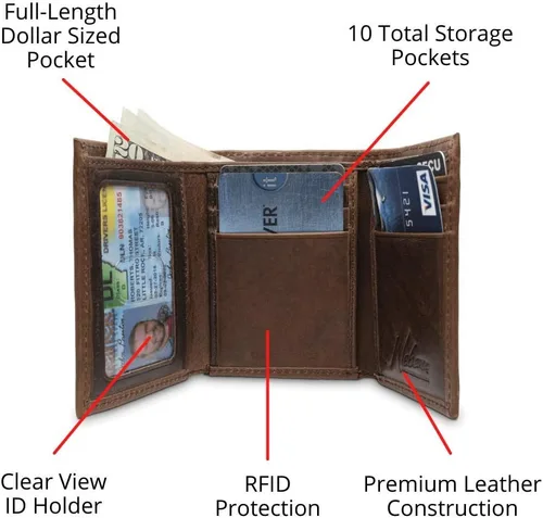 Vista 2 de WEBERS PREMIER LEATHER - Serie Dynasty - Cartera triple para hombre - Cuero de grano completo con bloqueo RFID Marrón con concho Shotshell