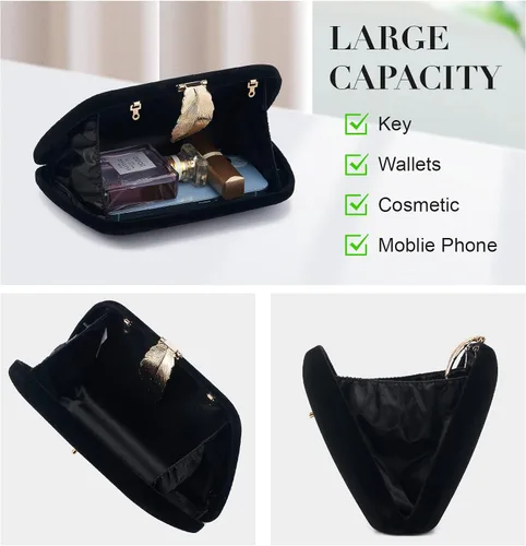 Vista 3 de WEIMZC Bolso de mano para mujer, bolso de noche con flecos, bolso de noche para fiesta, boda, bolso de mano con cadena, bolso cruzado