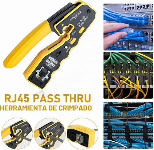 Vista 3 de Kit de Herramientas de Crimpado RJ45 Pass Through Crimpadora Ethernet para Enchufes Modulares Cat5e Cat6 Cat6a 8P8C, Herramienta de Crimpado Cat6