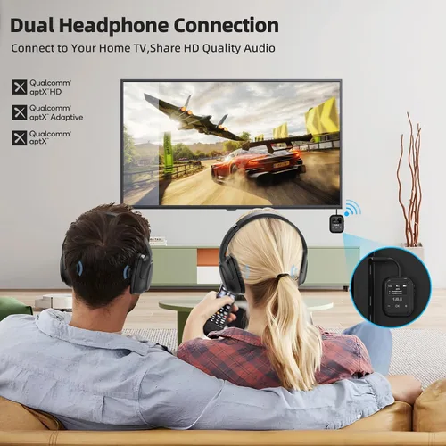 Vista 3 de 1Mii Airplane Bluetooth 5.3 Transmisor para todos los auriculares - Adaptador Bluetooth para TV - Conexión dual - aptX baja latencia - Flying