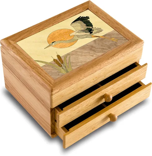 Vista 13 de Joyero de madera de garza - Almacenamiento para anillos, aretes
