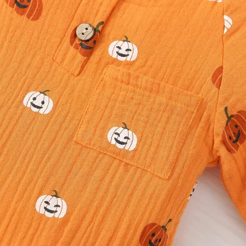 Vista 40 de Disfraz de Halloween para bebé niño y niña, mameluco de manga larga con diseño de calabaza, mameluco para Halloween