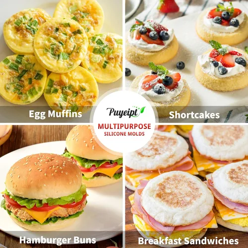 Vista 7 de Puyeipt Moldes de silicona para huevos de 4 pulgadas para sándwiches de desayuno, paquete de 2 moldes de silicona redondos antiadherentes