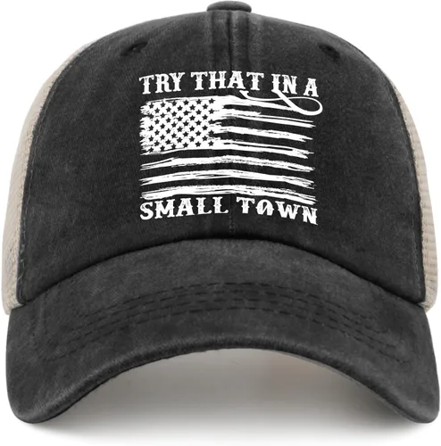 Vista 21 de Hat Try That in Small Towns Trucker Hat Men Funny Mesh Cap for Summer
