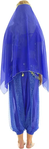 Vista 5 de iEFiEL - Disfraz de danza del vientre para mujer, para Halloween, carnaval, India, danza superior, pantalones para la cadera, bufanda, accesorio