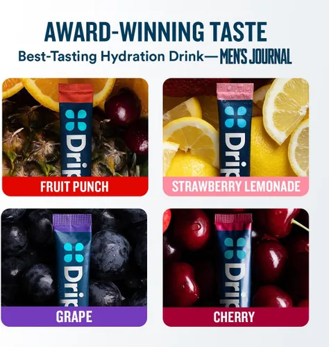 Vista 13 de DripDrop ORS Hydration - Paquetes de electrolitos en polvo - uva, ponche de frutas, limonada de fresa, cereza, 32 unidades Grape, Fruit Punch