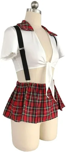 Vista 4 de Conjunto de disfraces de uniforme de colegiala para mujer con tirantes