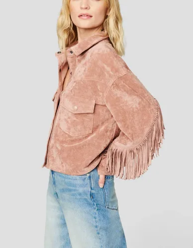 Vista 2 de [BLANKNYC] Ropa de lujo para mujer, chaqueta de camisa con flecos de gamuza sintética, abrigo cómodo y elegante