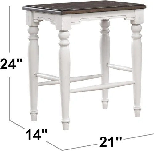 Vista 3 de Sunset Trading French Chic Taburetes de bar sin respaldo de 24 pulgadas Juego de 2 taburetes de cocina Madera maciza de dos tonos blanco antiguo