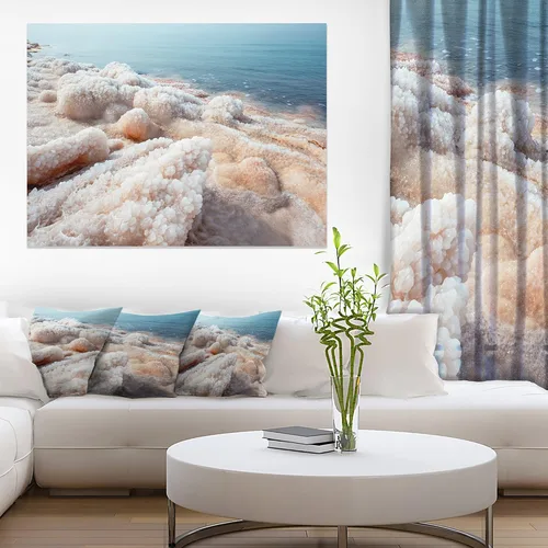 Vista 7 de Designart PT11190-20-12 - Lienzo decorativo en la playa del mar muerto, diseño de sal cristalizada en la playa del mar extra grande, 20 x 12