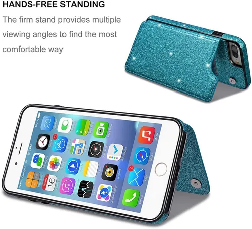 Vista 3 de Funda de piel tipo cartera para iPhone con (dos cierres magnéticos), (ranuras para tarjetas) función atril