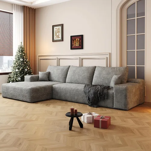 Vista 31 de Sofá seccional comprimido sin hueso de 112 pulgadas con otomana movible convertible en forma de L sofá esquinero modular para sala de estar, sofás