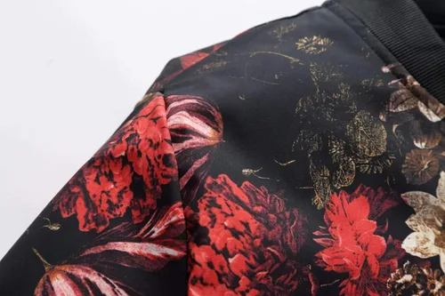 Vista 4 de HENGAO Chaqueta bomber con cremallera frontal y estampado de flores para hombre