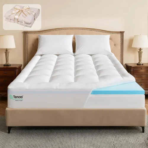 Vista 11 de Cubrecolchón de espuma viscoelástica de 4 pulgadas, soporte medio de doble capa de espuma viscoelástica de gel de 2 pulgadas y colchón de 2 pulgadas