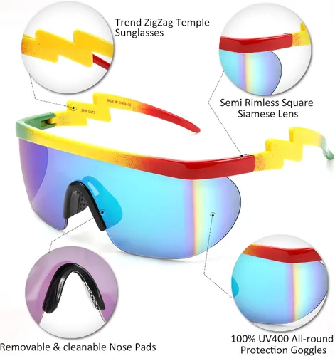 Vista 4 de FEISEDY De Gran Tamaño Espejo Escudo Deporte 80s Gafas De Esquí Gafas De Esquí Parte Superior Plana De Una Pieza Visera Futurista Mujeres Hombres