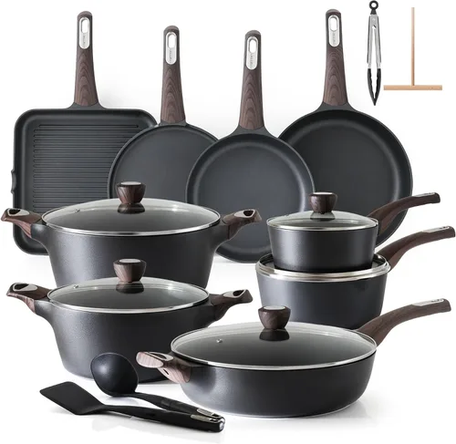 Vista 9 de SENSARTE Juegos de Utensilios de Cocina de Cerámica, Juego de Ollas y Sartenes Antiadherentes, Utensilios de Cocina de Inducción No Tóxicos