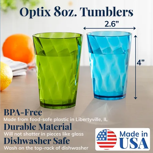 Vista 2 de Vasos US Acrylic Optix Mini, de plástico, reutilizables, aptos para lavavajillas (juego de 8) Tazas de jugo de 8oz en colores de tono de joya