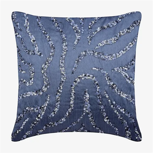 Vista 35 de The HomeCentric Funda de cojín para sofá, 12 x 12 pulgadas, funda de almohada decorativa cuadrada de lino azul claro con zardozi y cuentas bordadas
