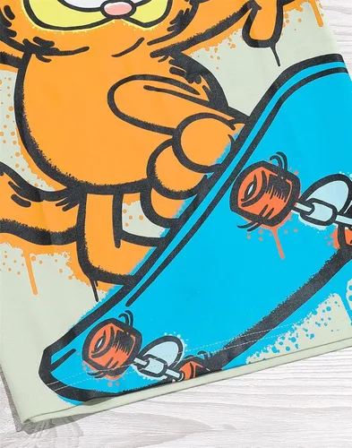 Vista 5 de Garfield Camiseta para niños Camiseta de manga corta para niños y niñas, diseño de personajes en color verde pastel