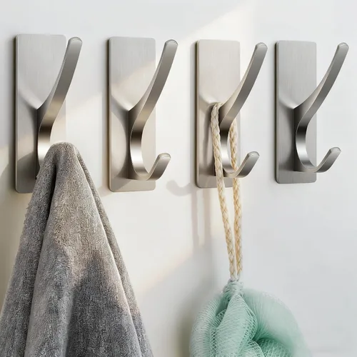 Vista 8 de Ganchos autoadhesivos para toallas: extra fuertes de 13 libras, gancho inoxidable para colgar lufa, toallas, abrigo, bata de baño, ducha, negro
