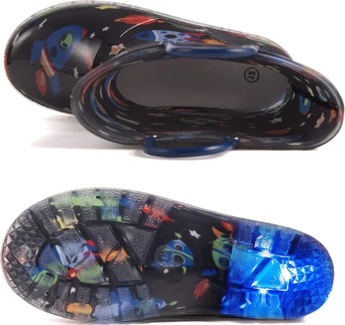 Vista 5 de HugRain - Botas de lluvia con luces para niños pequeños Cosmos Negro