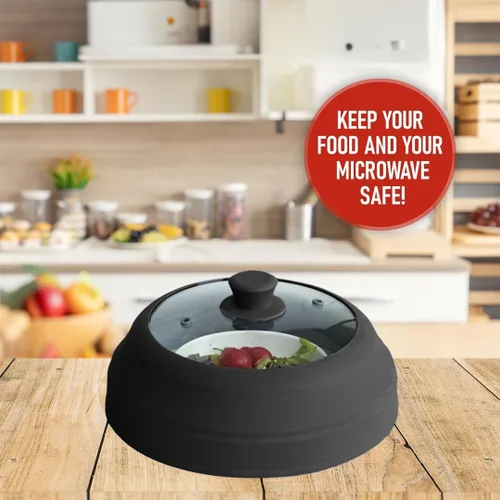 Vista 7 de Cubierta de vidrio para microondas para alimentos, tapa grande de vidrio templado y silicona de 10.8 pulgadas, resistente al calor, protector