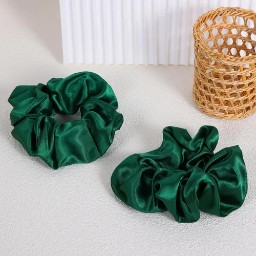 Vista 3 de Coleteros de seda de color verde oscuro para dormir, para mujeres y niñas, bandas elásticas de satén sedoso de morera grande, sin daños, accesorios