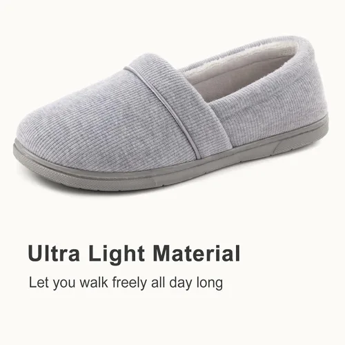 Vista 2 de ULTRAIDEAS - Pantuflas cómodas de punto de algodón con espuma viscoelástica para mujer, pantuflas ligeras con forro afelpado de rizo y suela de goma