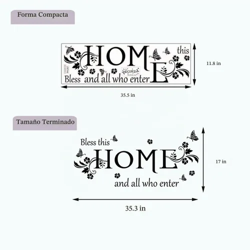 Vista 6 de Adhesivo de pared de vinilo negro con texto en inglés "Bless This Home and All Who Enter Bless This Home and All Who Inter", calcomanías de pared