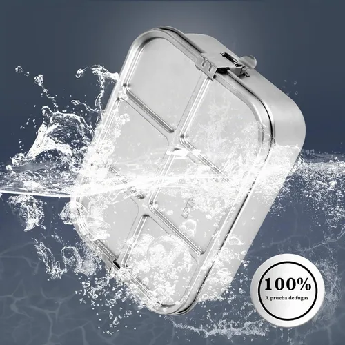 Vista 2 de UPTRUST Fiambrera Bento de acero inoxidable, 3 compartimentos, caja Bento de metal grande de 47.3 fl oz para niños o adultos, contenedor con clips