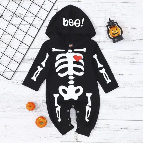 Vista 2 de Ropa de Halloween para bebé niño pequeño, disfraz de esqueleto con capucha