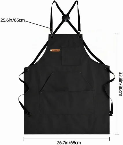 Vista 5 de Delantal de chef profesional para hombres y mujeres, lona de algodón resistente al agua, duradero, ajustable, barbacoa de cocina Negro