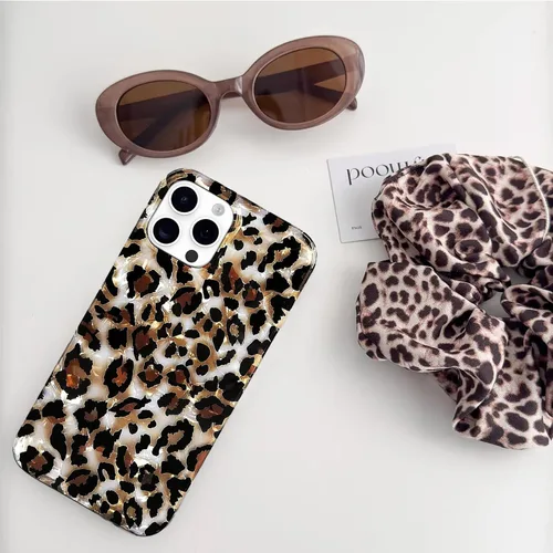 Vista 3 de J.west - Funda compatible con iPhone 15 Pro Max de 6.7 pulgadas, elegante y transparente, con estampado de leopardo y guepardo, diseño nacarado
