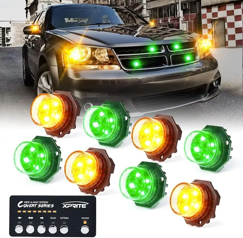 Vista 23 de Xprite Kit de luces estroboscópicas LED ámbar ocultas, 20 patrones intermitentes con panel de control, faros, luces traseras, luces antiniebla