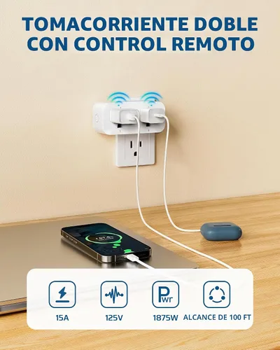 Vista 2 de DEWENWILS - Salida de control remoto, paquete de 2 tomas de corriente interior con 4 controles independientes y 1 control general, interruptor