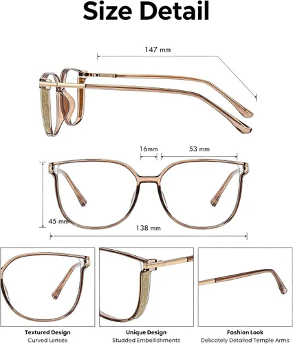 Vista 9 de GUDVUE - Gafas de luz azul para mujer/mujer con purpurina de ojo de gato Champagne Pro