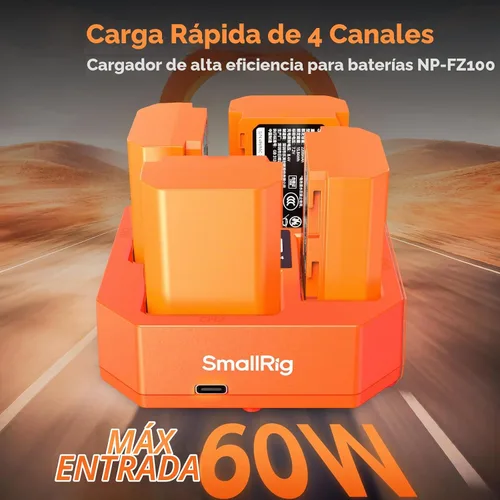 Vista 2 de SmallRig Chager NP-FZ100 de 4 ranuras y batería USB-C NP-FZ100 (paquete de 4)