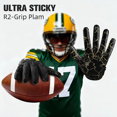 Vista 2 de WVVOU Guantes de fútbol americano acolchados, guantes de receptor acolchados antideslizantes, guantes de línea de fútbol americano