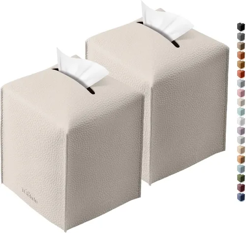Vista 20 de Funda cuadrada para caja de pañuelos de piel sintética moderna para decoración creativa, paquete de 2, ideal para baños, oficina, coche, mesita