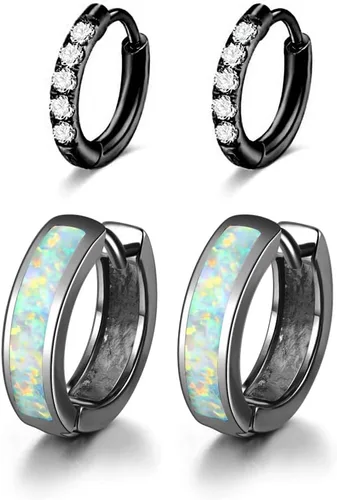 Vista 55 de CiNily Aretes Huggie de ópalo con bisagras, chapados en oro, hipoalergénicos, pequeños aretes de aro para mujeres, adolescentes, niñas, hombres