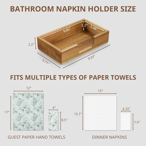 Vista 2 de Bandeja de soporte para toallas de invitados de madera de acacia para baño, servilletero para baño, soporte desechable de toalla de mano de papel
