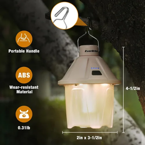 Vista 2 de EverBrite Paquete de 2 linternas de campamento recargables, luz LED de camping de 450 lm con 5 modos, base magnética y gancho para colgar, carga