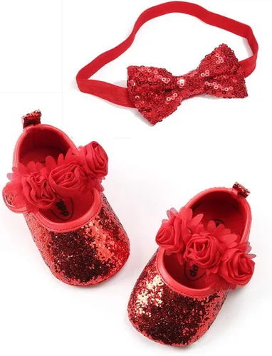 Vista 2 de OAISNIT Mary Jane - Zapatos de cuna para bebé con diadema