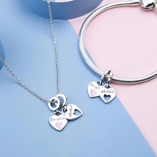 Vista 4 de Dijes familiares de joyería para mujer, plata de ley 925, para pulseras, collares, día de San Valentín, día de la madre, regalo de joyería para mujer