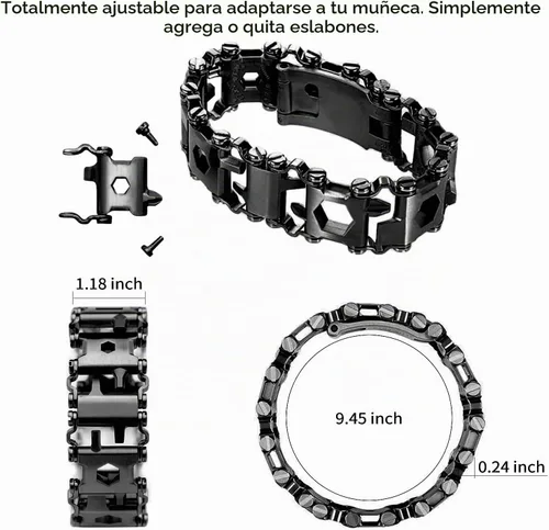 Vista 4 de Pulsera Multiherramienta 29 en 1, Pulsera de Herramientas para Hombres y Mujeres, Herramienta Multifuncional de Acero Inoxidable, Banda