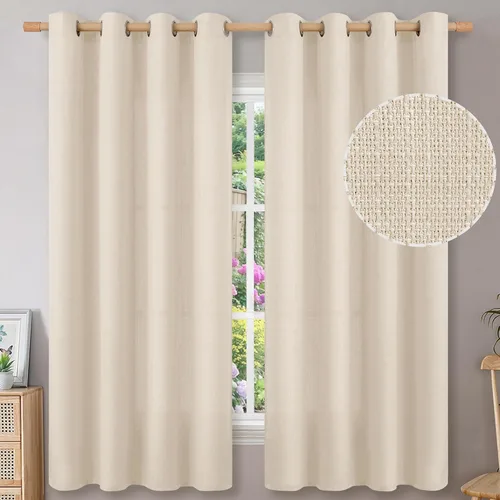Vista 320 de BGment Cortinas de Lino Beige de 63 Pulgadas de Largo 2 Paneles - Tratamientos para Ventanas con Textura de Arpillera Filtrantes de Luz Cortinas B